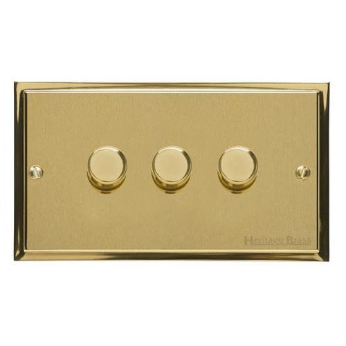 Elite Stepped Plate Range Satin Brass Switches & Sockets, S04 - 3 Gang TED Dimmer (Compatible with LED Lamps) by Heritage Brass By M-Marcus