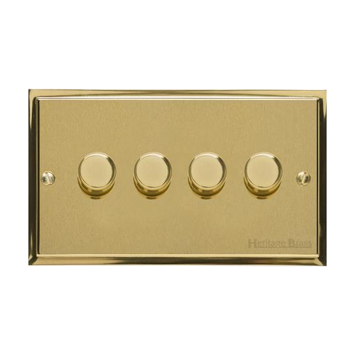 Elite Stepped Plate Range Satin Brass Switches & Sockets, S04 - 4 Gang Dimmer 250 watts (Compatible with halogen/ incandescent bulbs) by Heritage Brass By M-Marcus