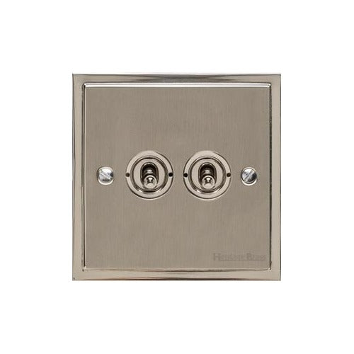 Elite Stepped Plate Range Satin Nickel Switches & Sockets, S05 - 2 Gang Toggle Switch by Heritage Brass By M-Marcus