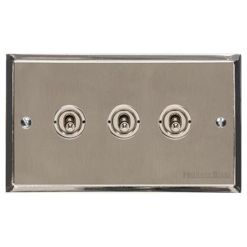 Elite Stepped Plate Range Satin Nickel Switches & Sockets, S05 - 3 Gang Toggle Switch by Heritage Brass By M-Marcus