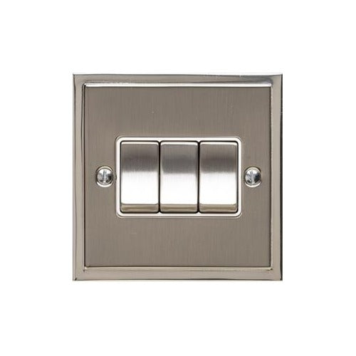 Elite Stepped Plate Range Satin Nickel Switches & Sockets, S05 - 3 Gang Rocker Switch by Heritage Brass By M-Marcus