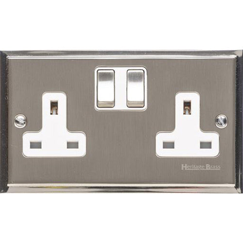 Elite Stepped Plate Range Satin Nickel Switches & Sockets, S05 - Double Socket (13 Amp) by Heritage Brass By M-Marcus