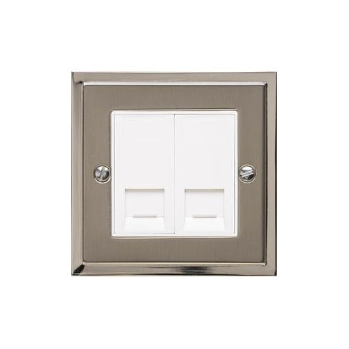 Elite Stepped Plate Range Satin Nickel Switches & Sockets, S05 - 2 Gang Secondary Line Socket by Heritage Brass By M-Marcus