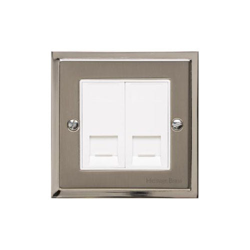 Elite Stepped Plate Range Satin Nickel Switches & Sockets, S05 - 2 Gang CAT6 by Heritage Brass By M-Marcus