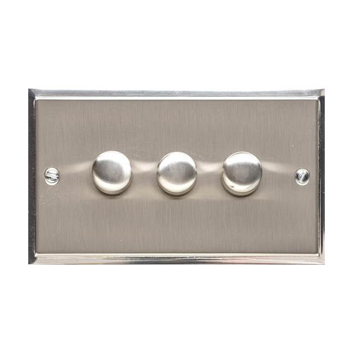 Elite Stepped Plate Range Satin Nickel Switches & Sockets, S05 - 3 Gang Dimmer 400 watts (Compatible with halogen/ incandescent bulbs) by Heritage Brass By M-Marcus