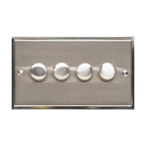Elite Stepped Plate Range Satin Nickel Switches & Sockets, S05 - 4 Gang Dimmer 250 watts (Compatible with halogen/ incandescent bulbs) by Heritage Brass By M-Marcus