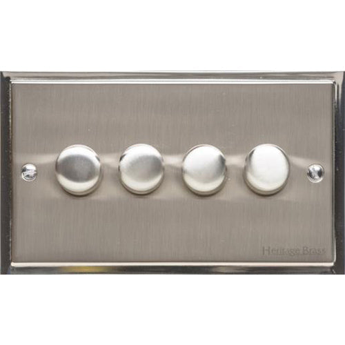 Elite Stepped Plate Range Satin Nickel Switches & Sockets, S05 - 4 Gang TED Dimmer (Compatible with LED Lamps) by Heritage Brass By M-Marcus