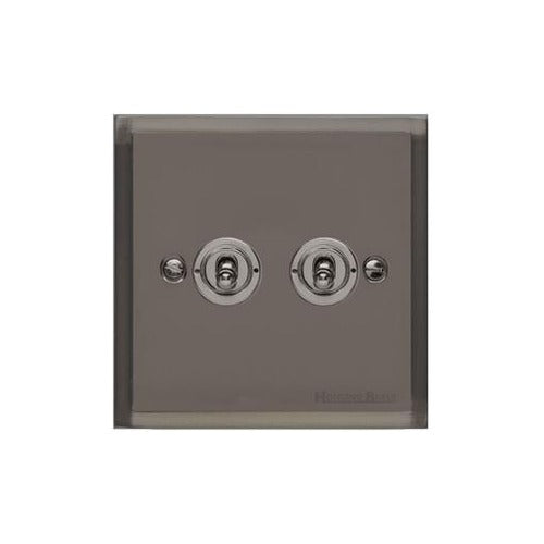 Elite Stepped Plate Range Polished Black Nickel Switches & Sockets, S06 - 2 Gang Toggle Switch by Heritage Brass By M-Marcus