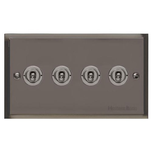 Elite Stepped Plate Range Polished Black Nickel Switches & Sockets, S06 - 4 Gang Toggle Switch by Heritage Brass By M-Marcus