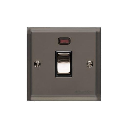 Elite Stepped Plate Range Polished Black Nickel Switches & Sockets, S06 - 20A Double Pole Switch with Neon by Heritage Brass By M-Marcus