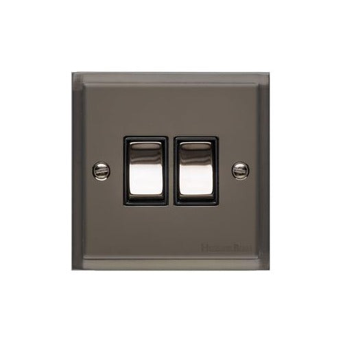 Elite Stepped Plate Range Polished Black Nickel Switches & Sockets, S06 - 2 Gang Rocker Switch by Heritage Brass By M-Marcus