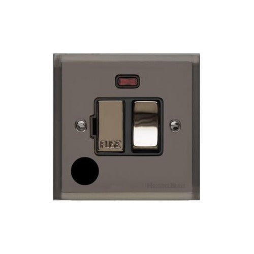 Elite Stepped Plate Range Polished Black Nickel Switches & Sockets, S06 - Switched Spur with Neon + Cord (13 Amp) by Heritage Brass By M-Marcus