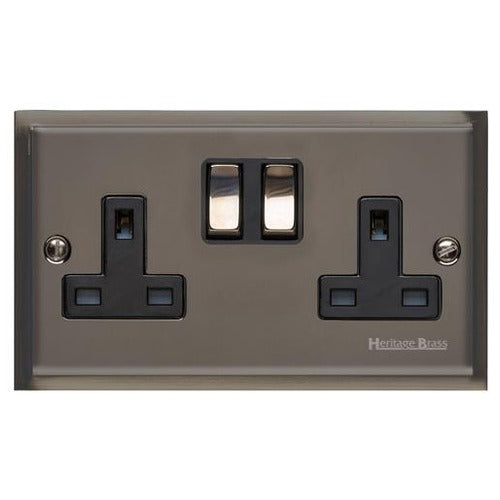 Elite Stepped Plate Range Polished Black Nickel Switches & Sockets, S06 - Double Socket (13 Amp) by Heritage Brass By M-Marcus