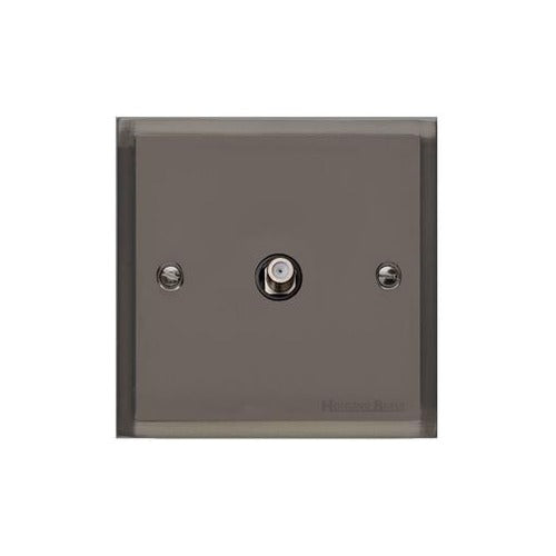Elite Stepped Plate Range Polished Black Nickel Switches & Sockets, S06 - 1 Gang Satellite Socket by Heritage Brass By M-Marcus
