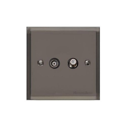 Elite Stepped Plate Range Polished Black Nickel Switches & Sockets, S06 - TV/Satellite Socket by Heritage Brass By M-Marcus