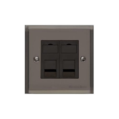 Elite Stepped Plate Range Polished Black Nickel Switches & Sockets, S06 - 2 Gang Master Line Socket by Heritage Brass By M-Marcus