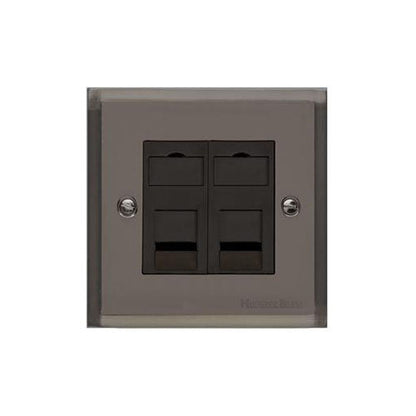 Elite Stepped Plate Range Polished Black Nickel Switches & Sockets, S06 - 2 Gang CAT6 by Heritage Brass By M-Marcus