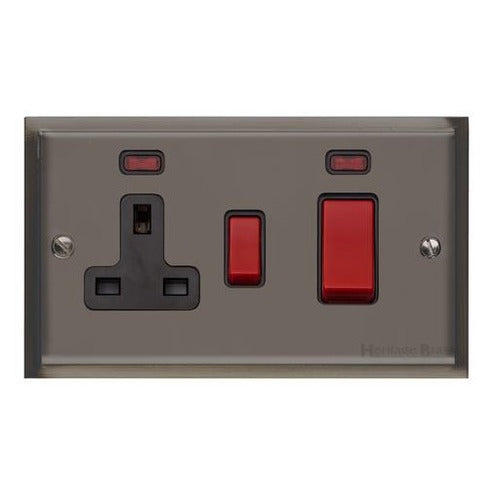 Elite Stepped Plate Range Polished Black Nickel Switches & Sockets, S06 - 45A Cooker Unit + 13A Socket by Heritage Brass By M-Marcus