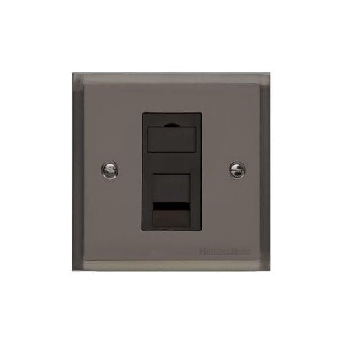 Elite Stepped Plate Range Polished Black Nickel Switches & Sockets, S06 - 1 Gang RJ11 by Heritage Brass By M-Marcus