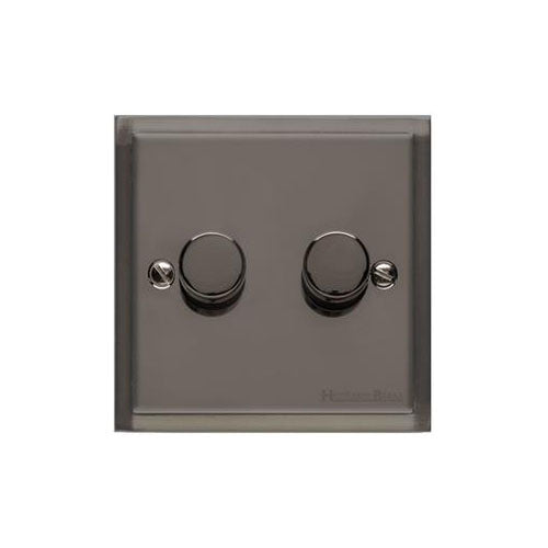 Elite Stepped Plate Range Polished Black Nickel Switches & Sockets, S06 - 2 Gang TED Dimmer (Compatible with LED Lamps) by Heritage Brass By M-Marcus