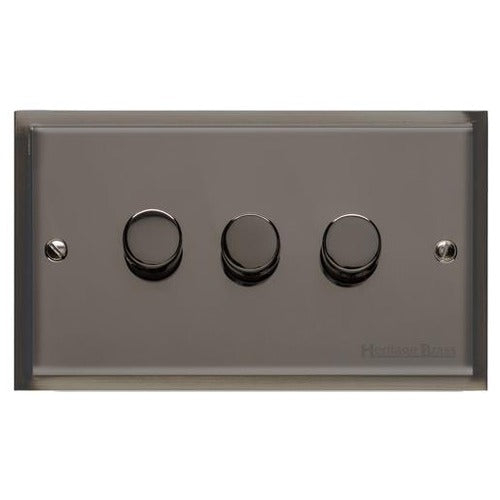 Elite Stepped Plate Range Polished Black Nickel Switches & Sockets, S06 - 3G Multi Location Primary Dimmer by Heritage Brass By M-Marcus