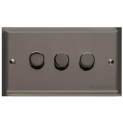Elite Stepped Plate Range Polished Black Nickel Switches & Sockets, S06 - 3 Gang TED Dimmer (Compatible with LED Lamps) by Heritage Brass By M-Marcus