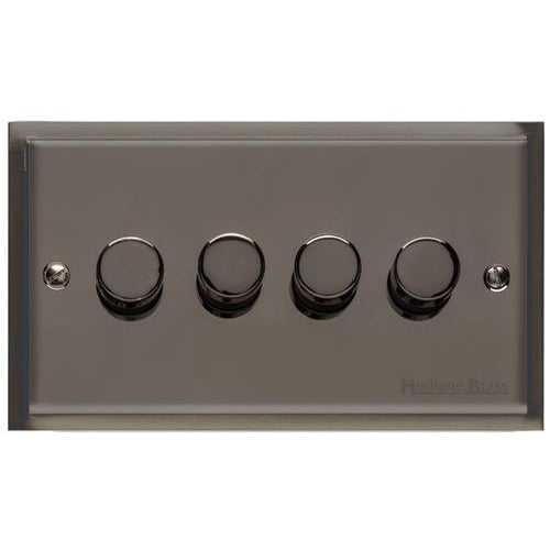Elite Stepped Plate Range Polished Black Nickel Switches & Sockets, S06 - 4 Gang Dimmer 250 watts (Compatible with halogen/ incandescent bulbs) by Heritage Brass By M-Marcus