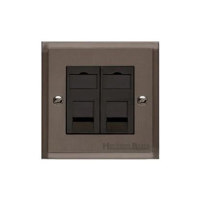 Elite Stepped Plate Range Matt Bronze Switches & Sockets, S09 - 2 Gang CAT6 by Heritage Brass By M-Marcus