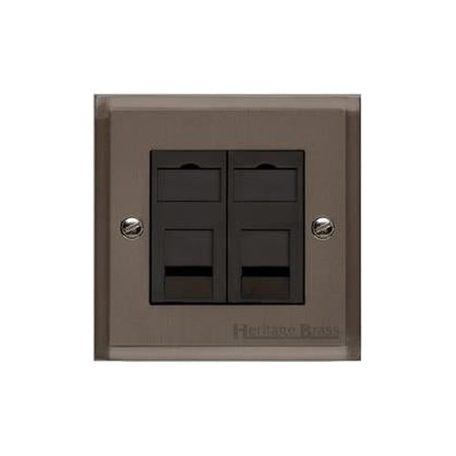 Elite Stepped Plate Range Matt Bronze Switches & Sockets, S09 - 2 Gang CAT6 by Heritage Brass By M-Marcus
