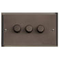 Elite Stepped Plate Range Matt Bronze Switches & Sockets, S09 - 3 Gang Dimmer 250 watts (Compatible with halogen/ incandescent bulbs) by Heritage Brass By M-Marcus