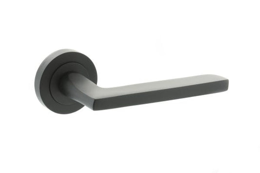 STATUS Alaska Lever Door Handle on Round Rose - Matt Black - Default