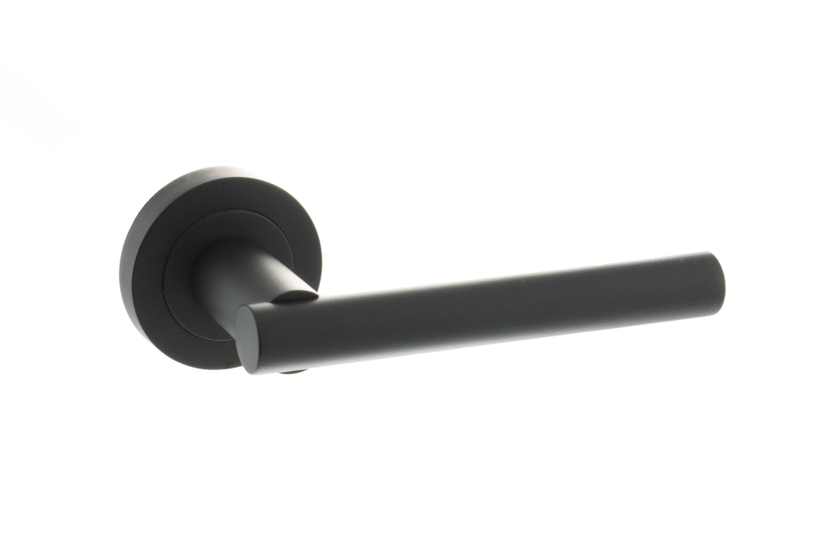 STATUS Nebraska Lever Door Handle on Round Rose - Matt Black - Default