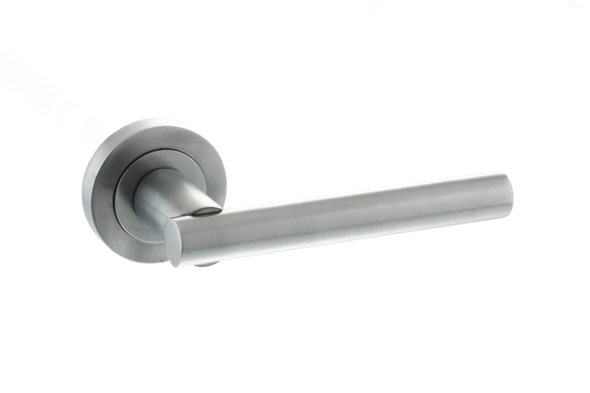 STATUS Nebraska Lever Door Handle on Round Rose - Satin Chrome - Default