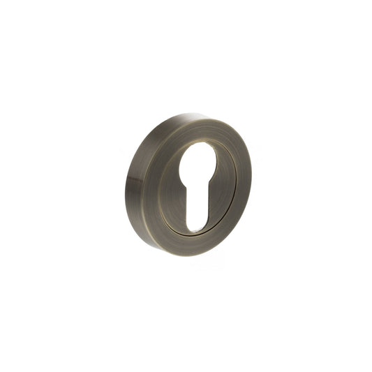 STATUS Euro Escutcheons on Round Rose - Antique Brass - Depth: 10mm, Height: 51mm, Width: 51mm