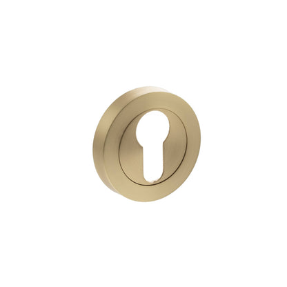 STATUS Euro Escutcheons on Round Rose - Satin Brass - Depth: 10mm, Height: 51mm, Width: 51mm