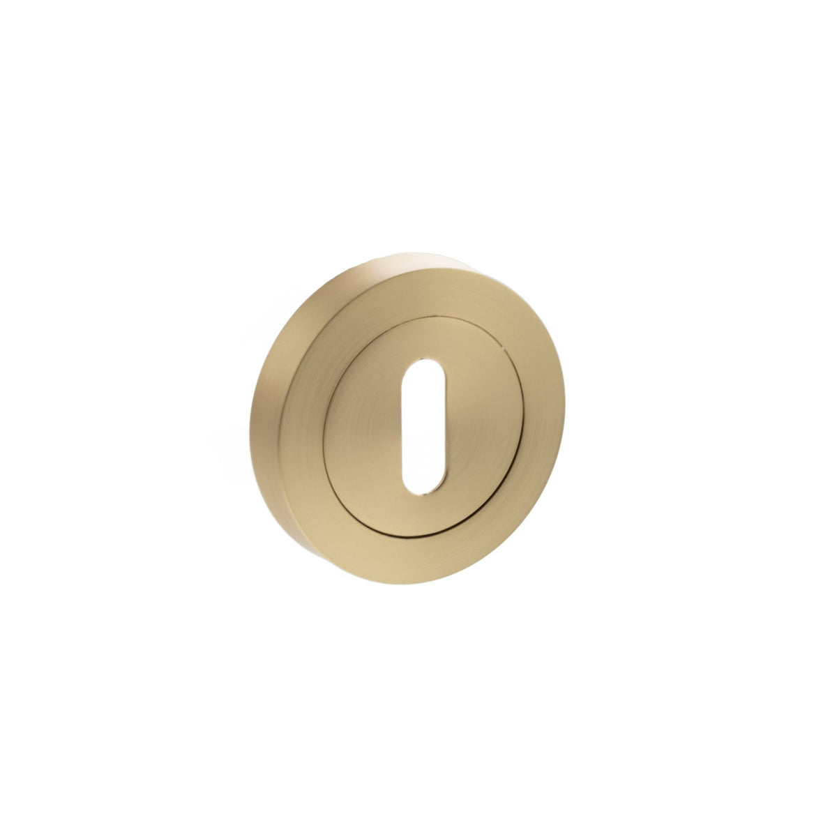 STATUS Key Escutcheons on Round Rose - Satin Brass - Depth: 10mm, Height: 51mm, Width: 51mm