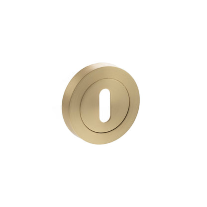 STATUS Key Escutcheons on Round Rose - Satin Brass - Depth: 10mm, Height: 51mm, Width: 51mm