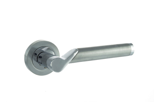 STATUS Hawaii Lever Door Handle on Round Rose - Satin Chrome/Polished Chrome - Default
