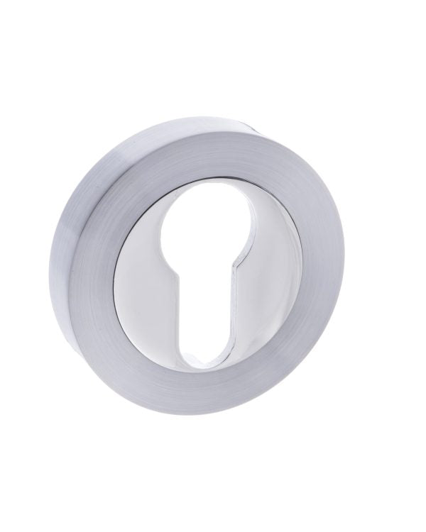 Mediterranean Euro Escutcheons on Round Rose - Satin Chrome/Polished Chrome - Default