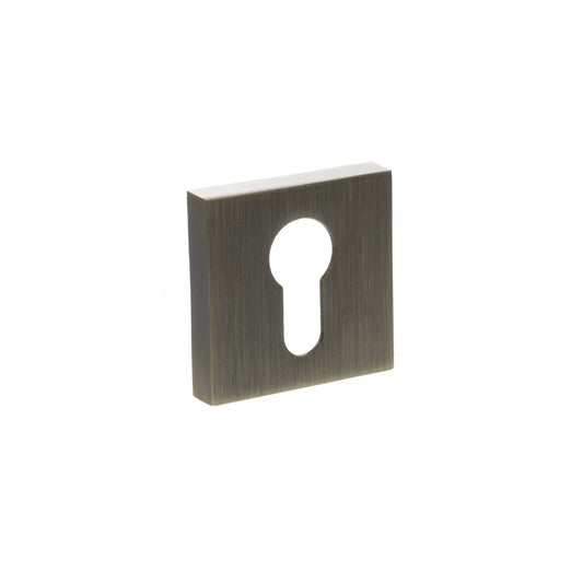 STATUS Euro Escutcheons on S4 Square Rose - Antique Brass - Depth: 10mm, Height: 50mm, Width: 50mm