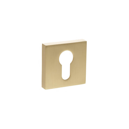 STATUS Euro Escutcheons on S4 Square Rose - Satin Brass - Depth: 10mm, Height: 50mm, Width: 50mm