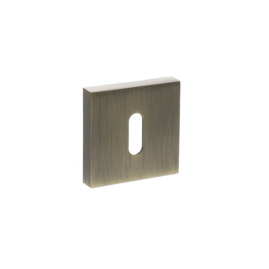 STATUS Key Escutcheons on S4 Square Rose - Antique Brass - Depth: 10mm, Height: 50mm, Width: 50mm