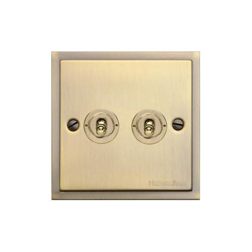 Elite Stepped Plate Range Antique Brass Switches & Sockets, S91 - 2 Gang Toggle Switch by Heritage Brass By M-Marcus