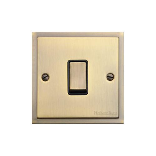 Elite Stepped Plate Range Antique Brass Switches & Sockets, S91 - 1 Gang Intermediate Rocker Switch by Heritage Brass By M-Marcus