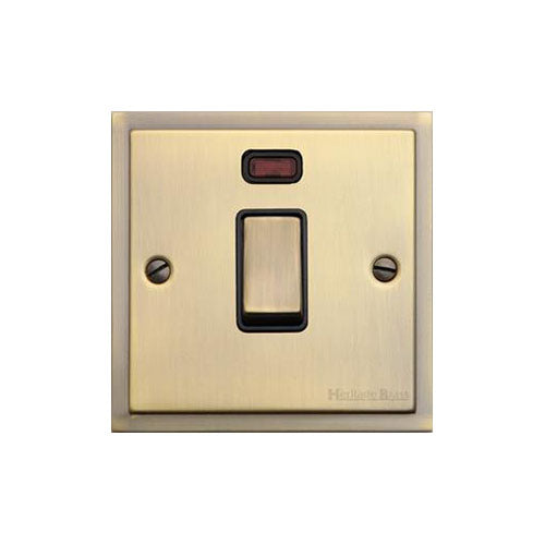 Elite Stepped Plate Range Antique Brass Switches & Sockets, S91 - 20A Double Pole Switch with Neon by Heritage Brass By M-Marcus