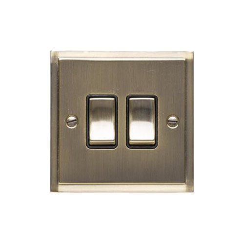 Elite Stepped Plate Range Antique Brass Switches & Sockets, S91 - 2 Gang Rocker Switch by Heritage Brass By M-Marcus