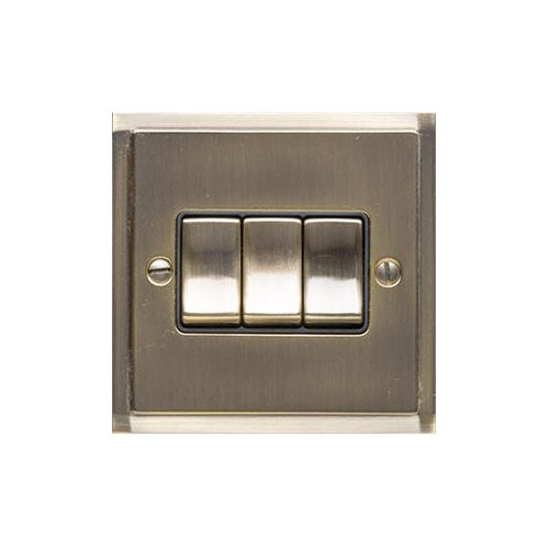Elite Stepped Plate Range Antique Brass Switches & Sockets, S91 - 3 Gang Rocker Switch by Heritage Brass By M-Marcus