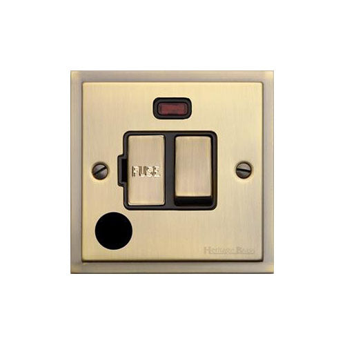 Elite Stepped Plate Range Antique Brass Switches & Sockets, S91 - Switched Spur with Neon + Cord (13 Amp) by Heritage Brass By M-Marcus
