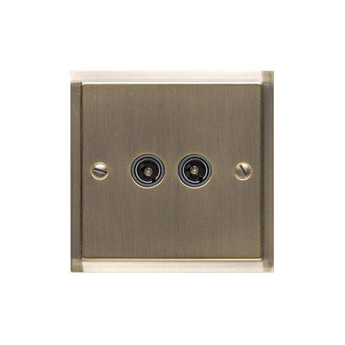 Elite Stepped Plate Range Antique Brass Switches & Sockets, S91 - 2 Gang TV Coaxial Socket by Heritage Brass By M-Marcus