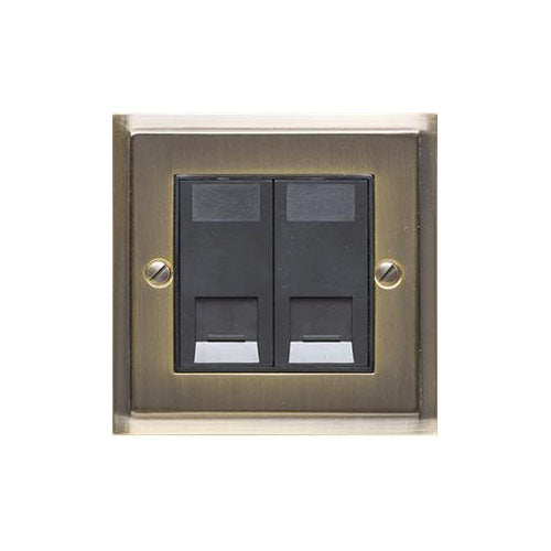 Elite Stepped Plate Range Antique Brass Switches & Sockets, S91 - 2 Gang Secondary Line Socket by Heritage Brass By M-Marcus